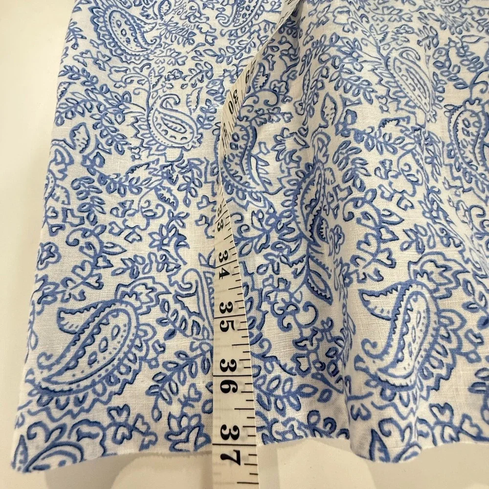 J.McLaughlin Linen Dress Womens S Blue Paisley Shift‎ Roll Tab Coastal